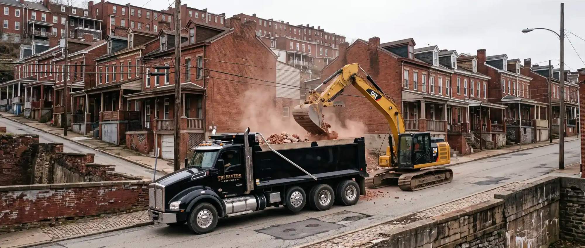A Tri-Rivers tri-axle loading demolition debris