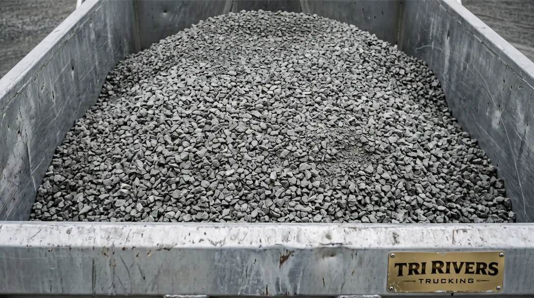 Crushed limestone loaded in an aluminium dump body