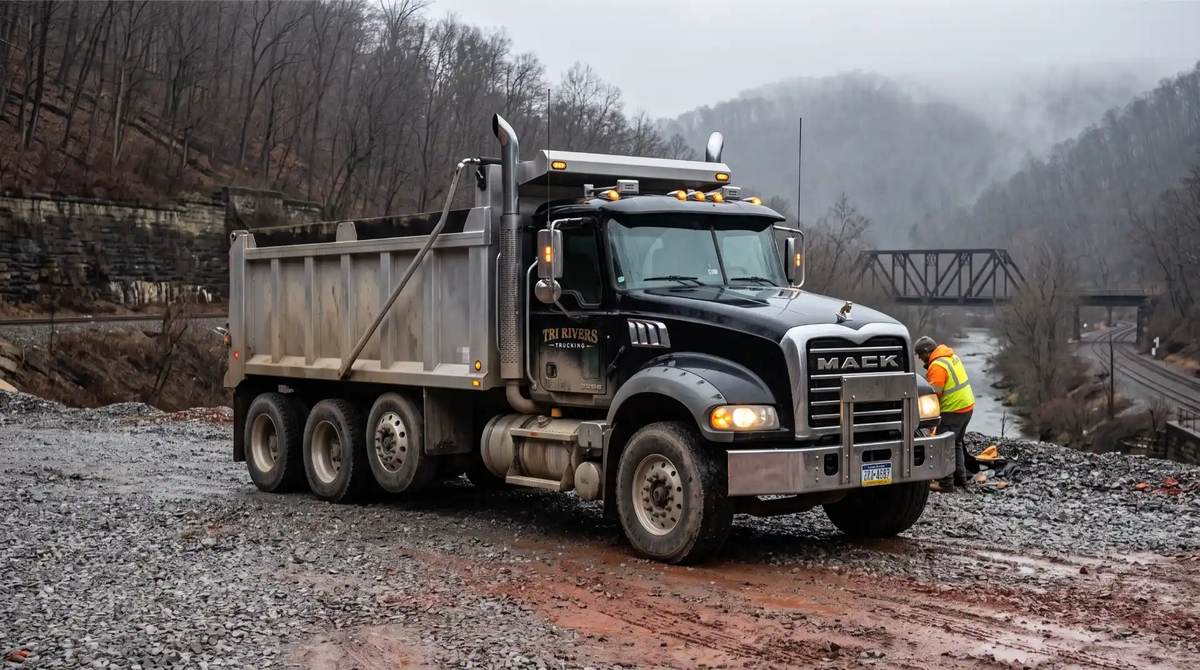 A Tri-Rivers tri-axle dump truck